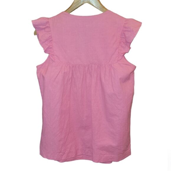 Tibi Flutter Sleeve Beaded Embroidered Linen Cotton Mexican Style Top Pink 4 - Picture 2 of 11